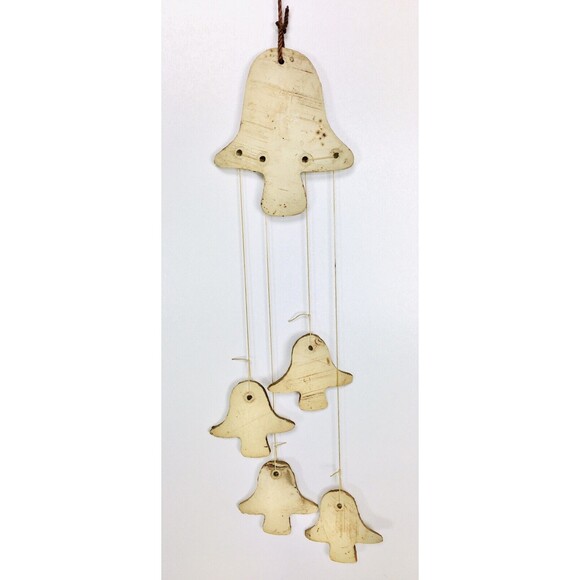Vintage 60s 70s MCM Clay Pressed Floral Mushroom Hanging Wind Chimes - Picture 5 of 6